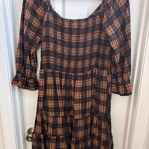Lily Rose Black and Orange Plaid Midi Dress